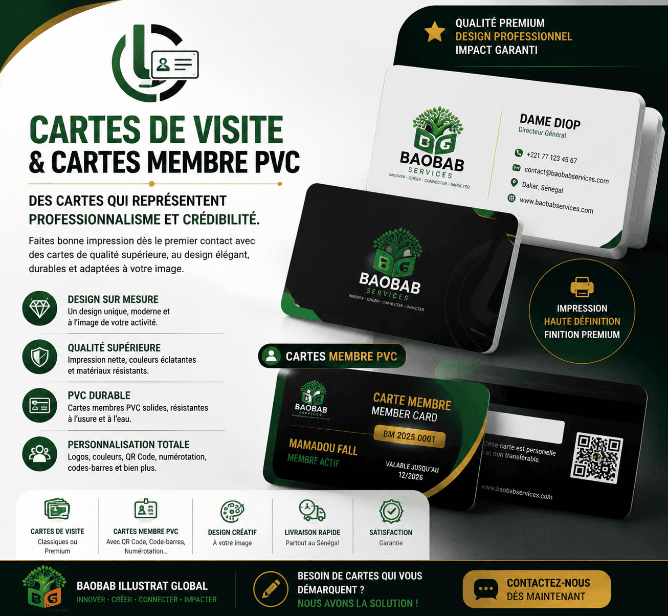 Cartes de visite & cartes membre PVC